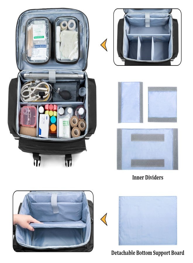 داميرو حقيبة داميرو الطبية بعجلات قابلة للفصل، حقيبة معدات طبية مزودة بجيوب وفواصل قابلة للإزالة، حقيبة إسعافات أولية فارغة لممرضات الرعاية الصحية المنزلية والأطباء وفنيي الطوارئ الطبية وخدمات الطوارئ الطبية، لون أسود - Image 2